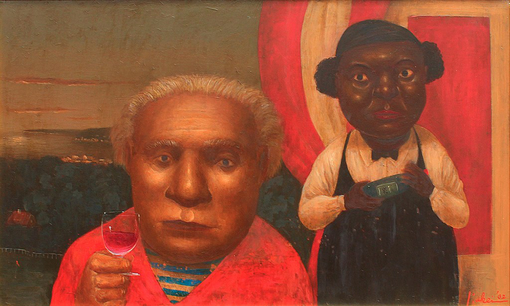 筧 本生筧 本生「ソムリエと男」55×33cm　油彩・キャンバス　2002年